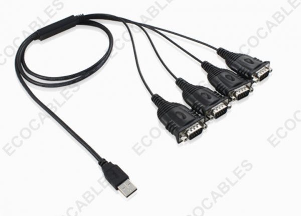 Black USB To 4 Ports RS232 DB9 Cable1